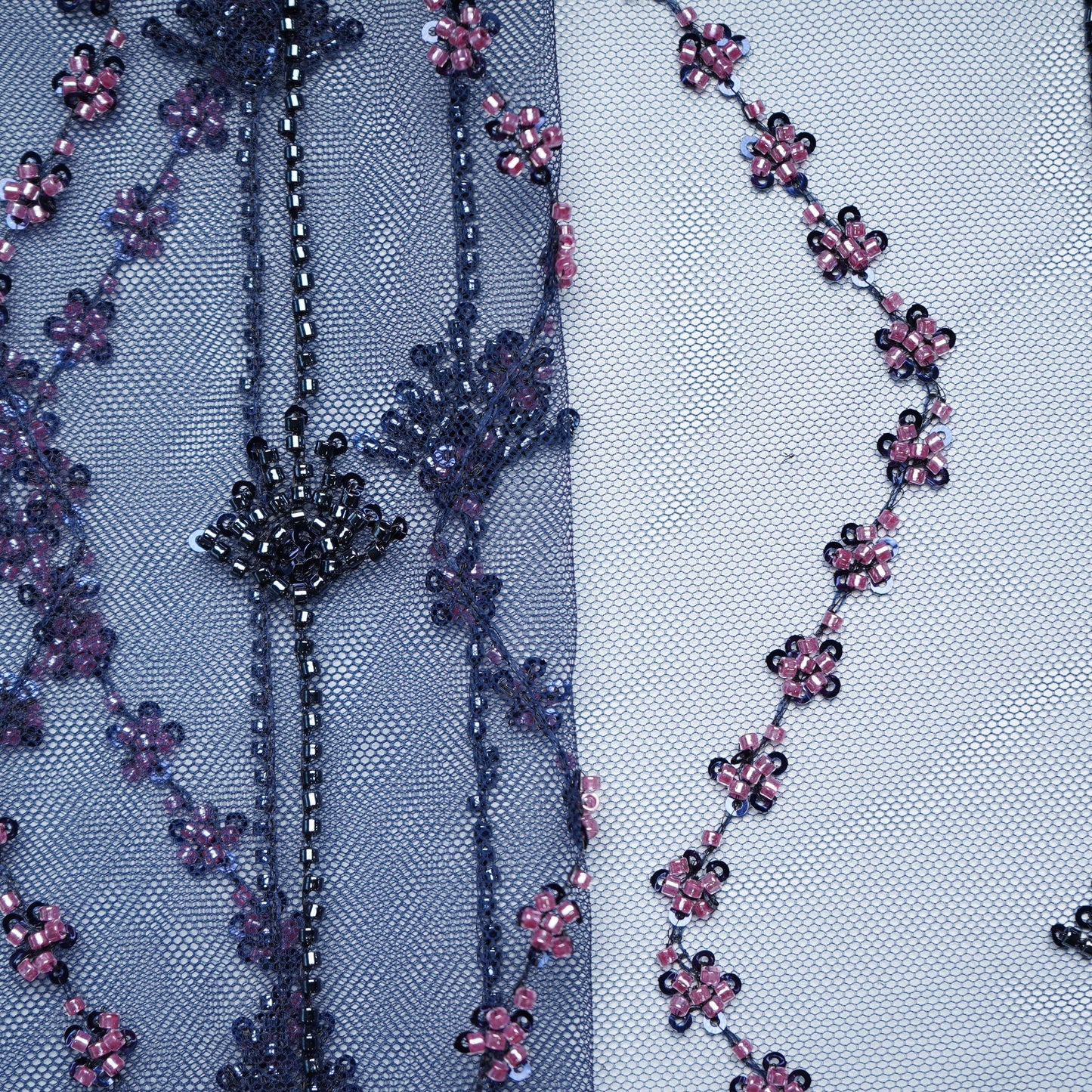 Navy Blue Beads Embroidery Premium Net Fabric 18803