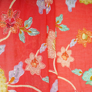 Coral Pink floral embroidery Mul Chanderi Fabric GTS-31132 - TradeUNO