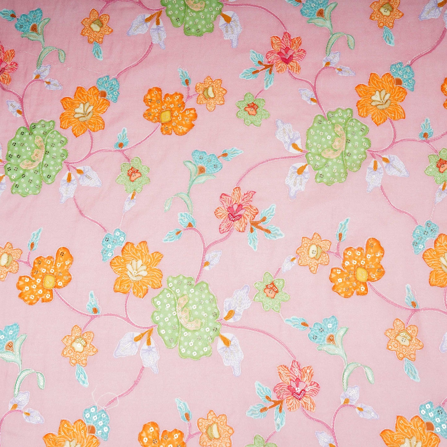 Dusty Pink floral embroidery Mul Chanderi Fabric GTS-31130