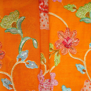Mustard Yellow floral embroidery Mul Chanderi Fabric GTS-31131 - TradeUNO
