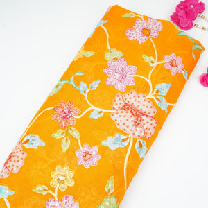 Mustard Yellow floral embroidery Mul Chanderi Fabric GTS-31131 - TradeUNO