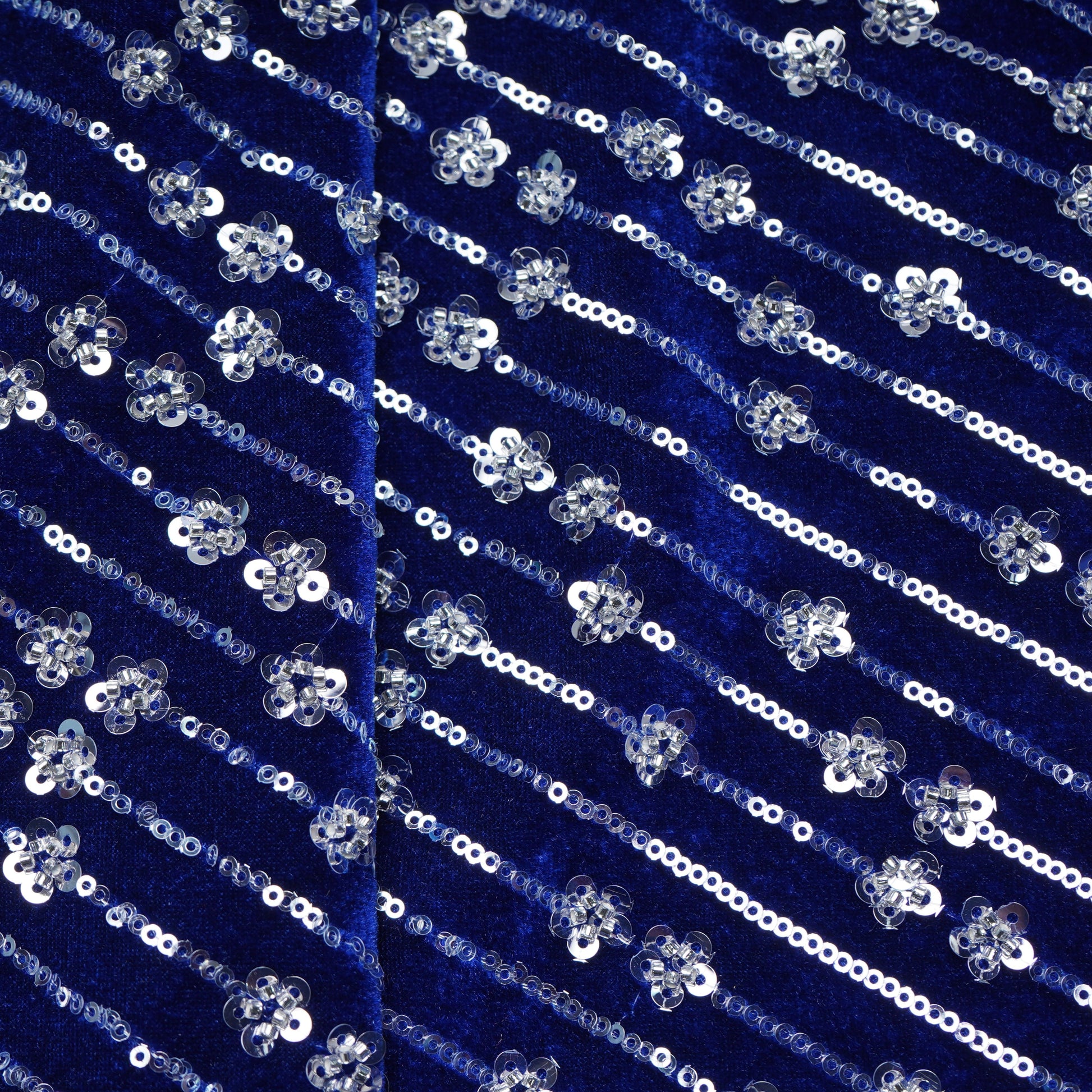 Blue Cutdana Sequins Embroidery Velvet Fabric 20880