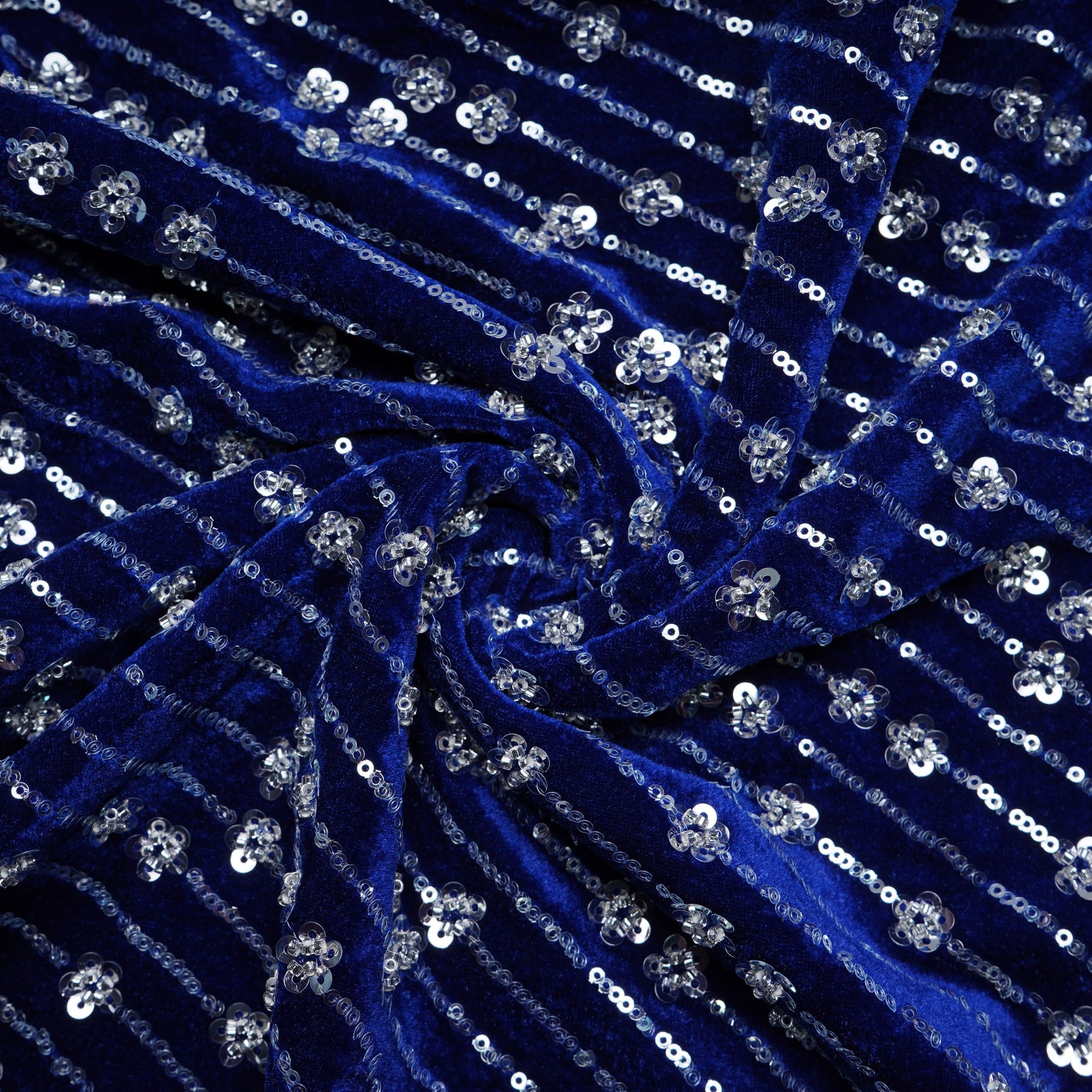 Blue Cutdana Sequins Embroidery Velvet Fabric 20880