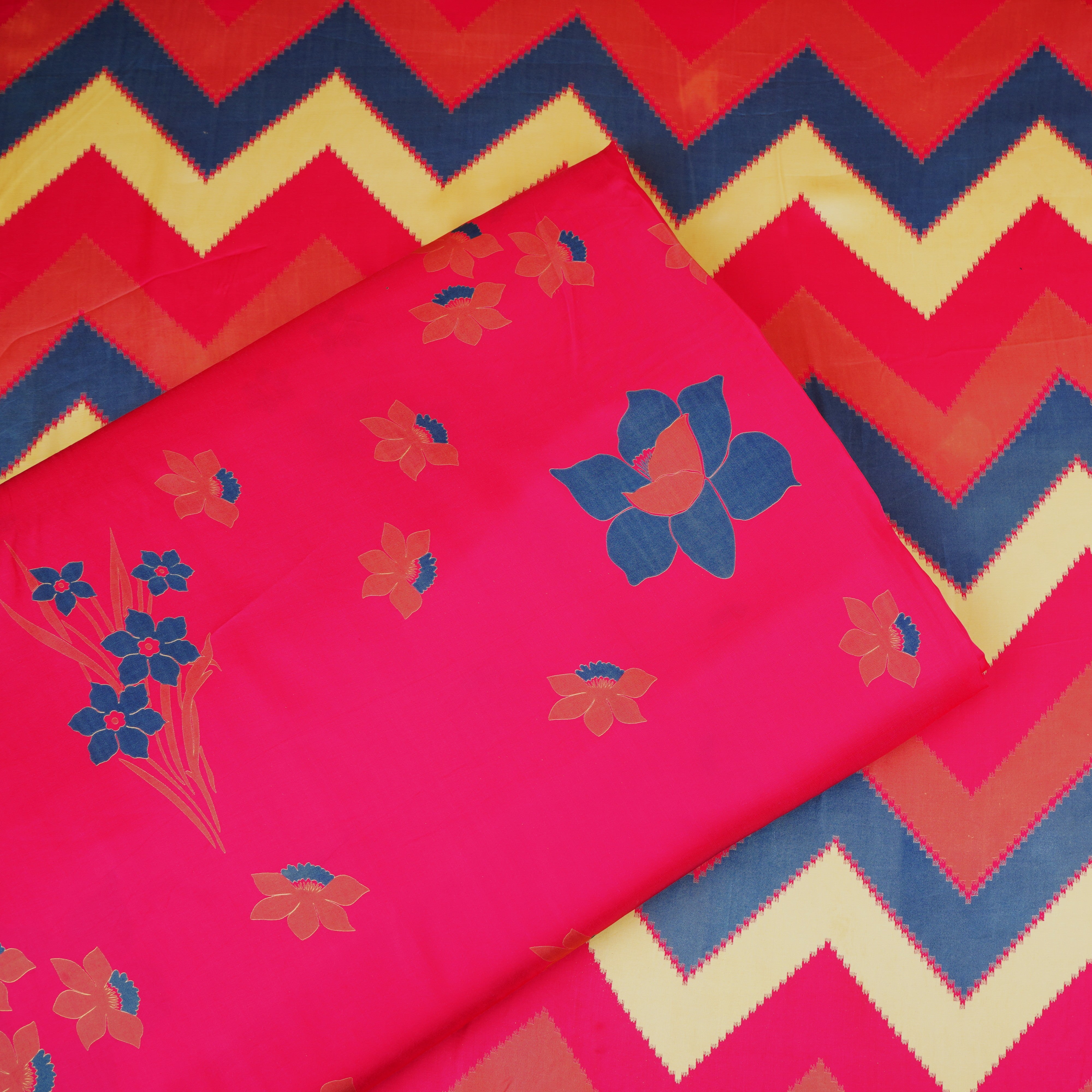 Magenta Pink Floral Print Modal Satin SN-29526 - TradeUNO