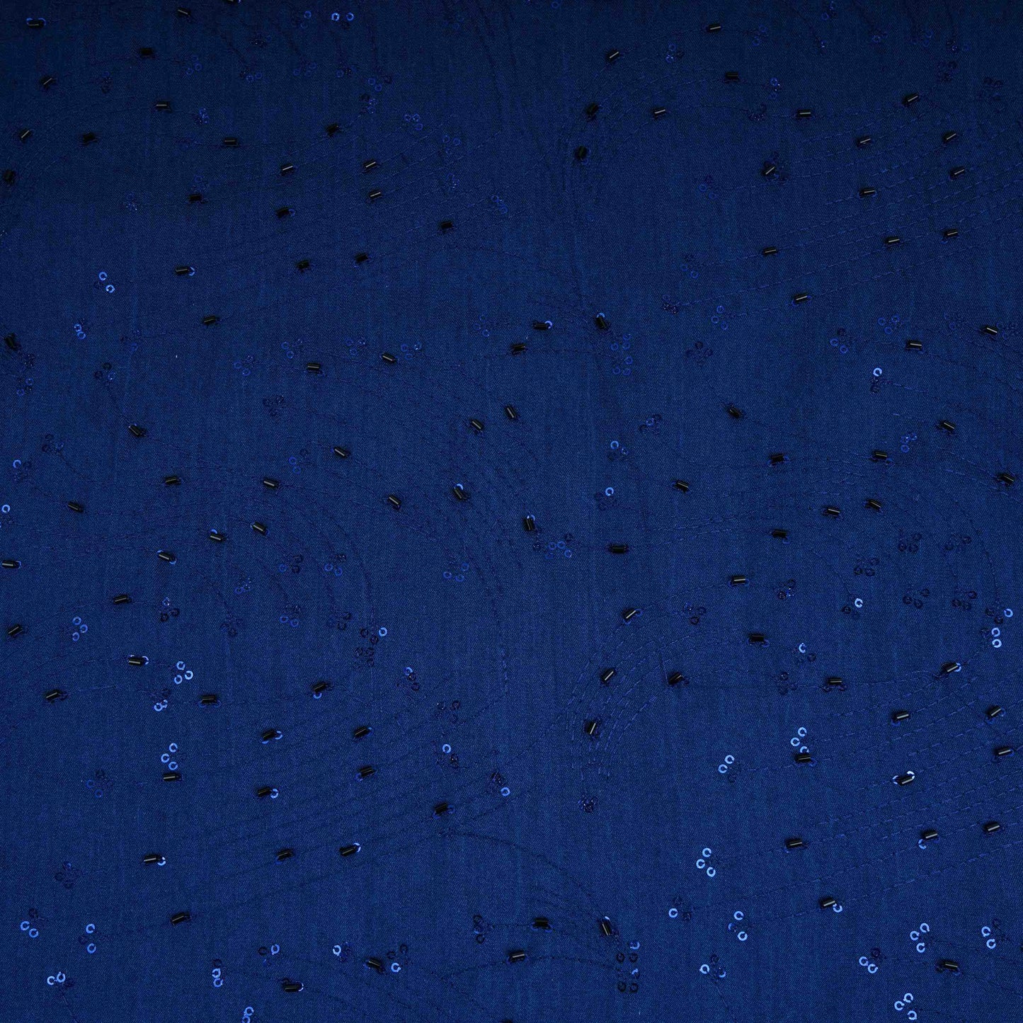 Blue Cutdana Embroidery Denim Fabric TF-30599