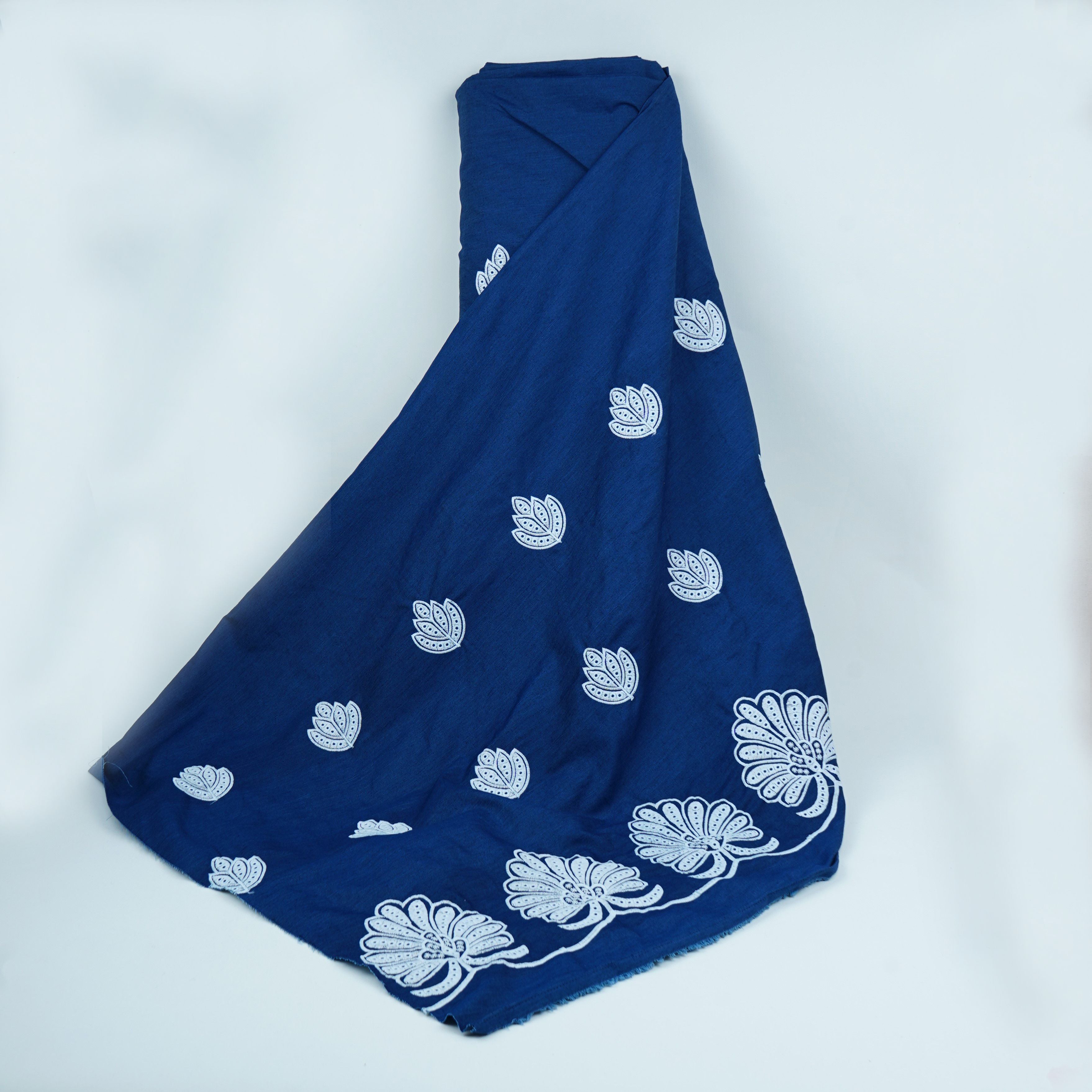 Blue Floral Embroidery Denim Fabric TF-30598 - TradeUNO