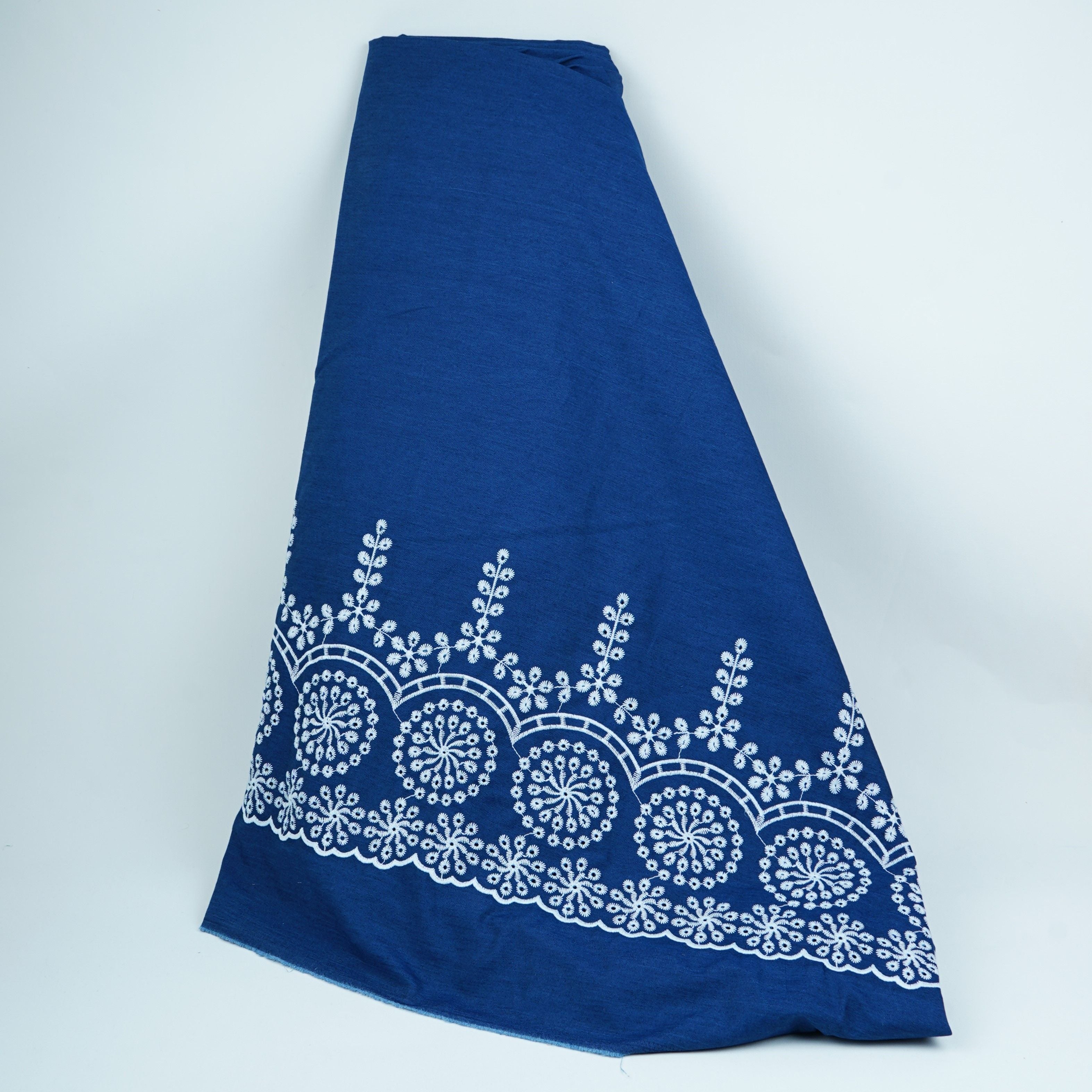 Blue & White Floral Embroidery Denim Fabric TF-30596 - TradeUNO