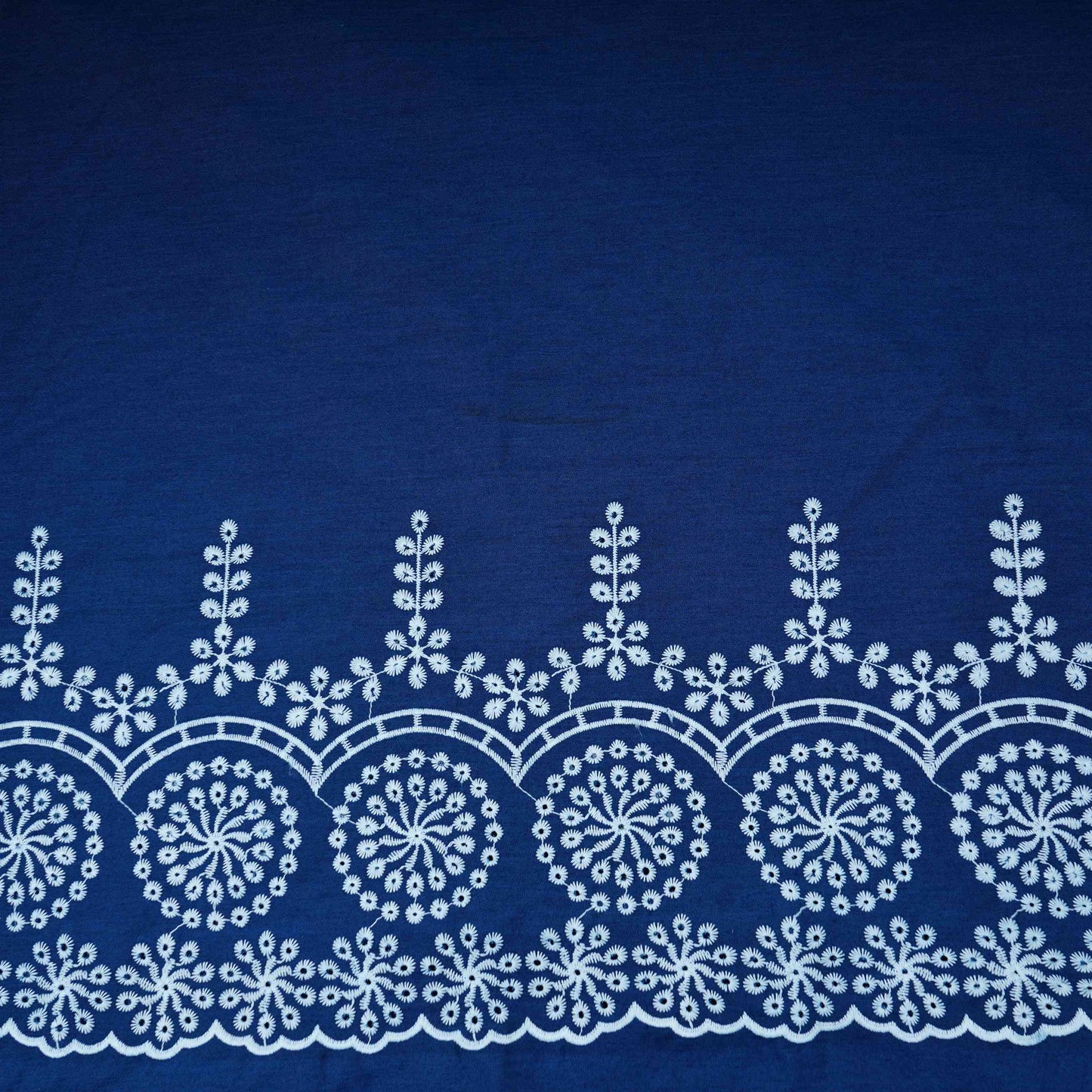 Blue & White Floral Embroidery Denim Fabric TF-30596