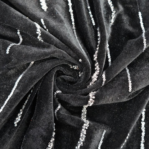 Black Cutdana Embroidery Velvet Fabric 20885