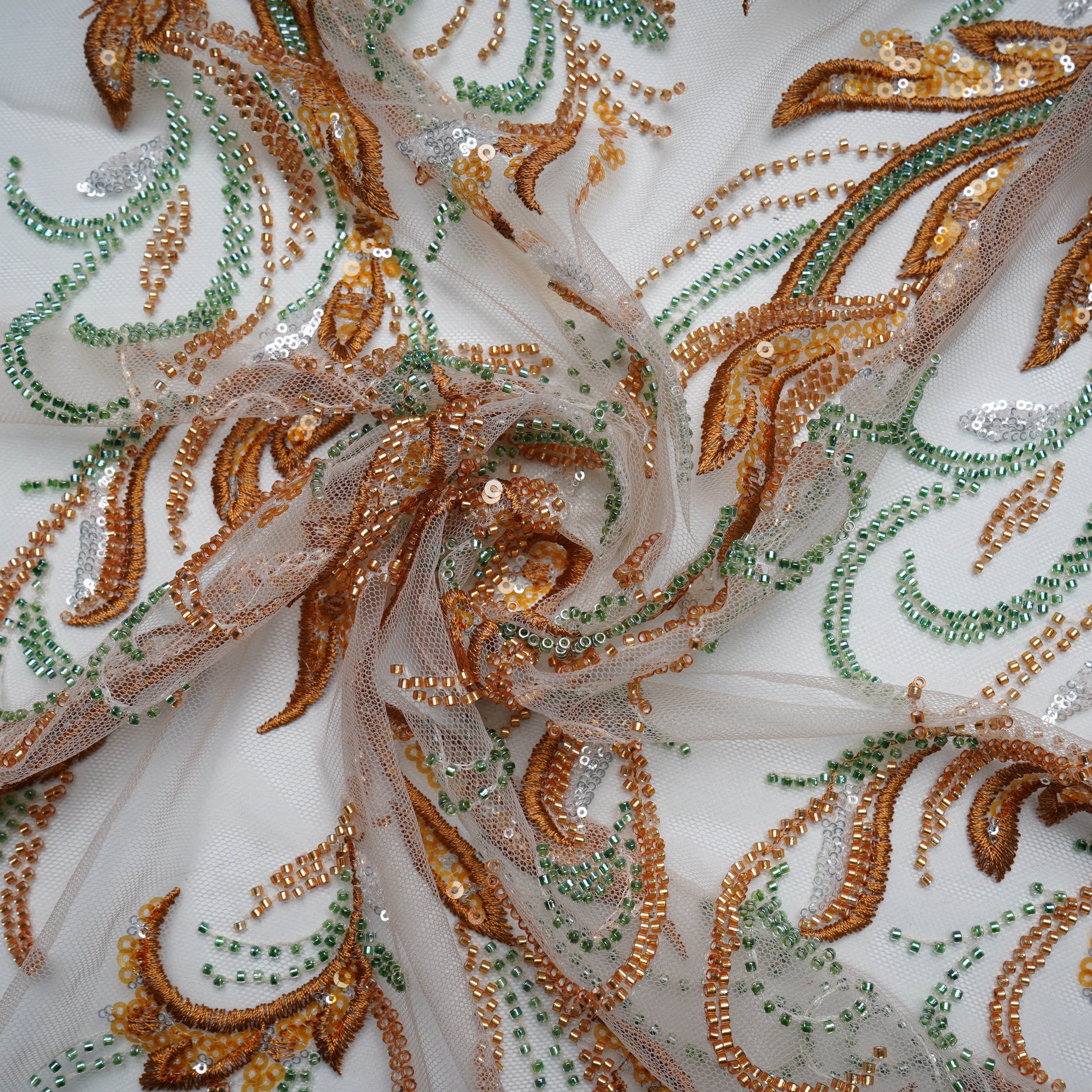 Cream Cut Dana Thread Embroidery Net Fabric 15067