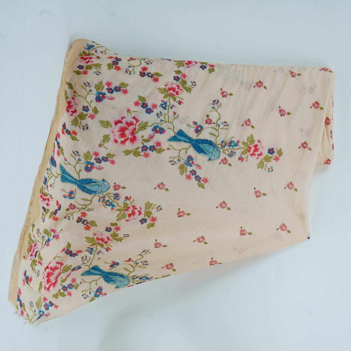Cream Floral Mul Chanderi Fabric VF-30650