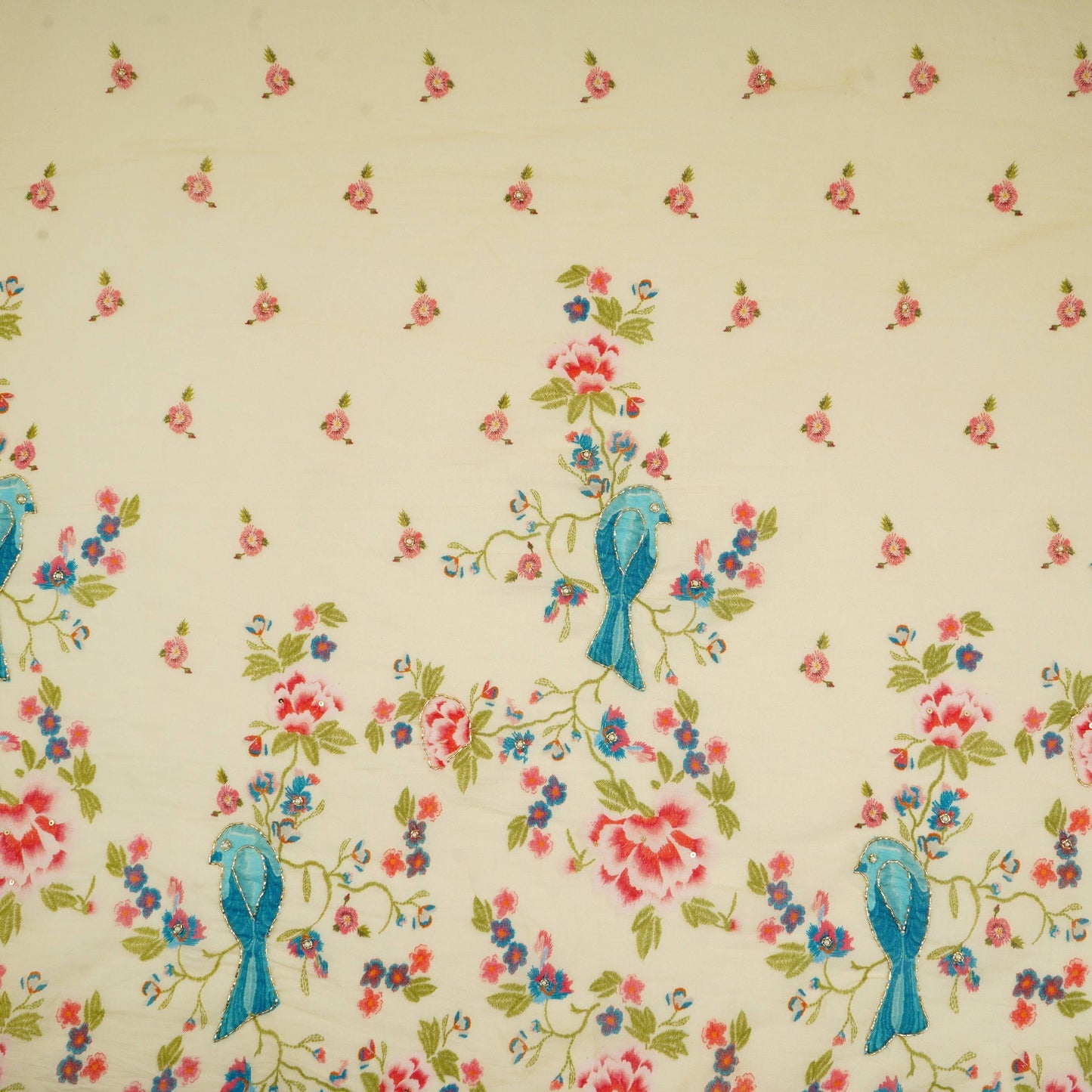 Cream Floral Mul Chanderi Fabric VF-30650