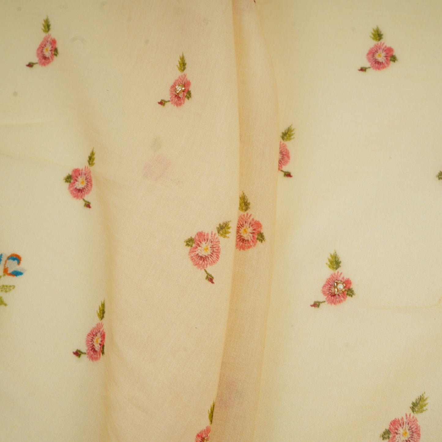Cream Floral Mul Chanderi Fabric VF-30650