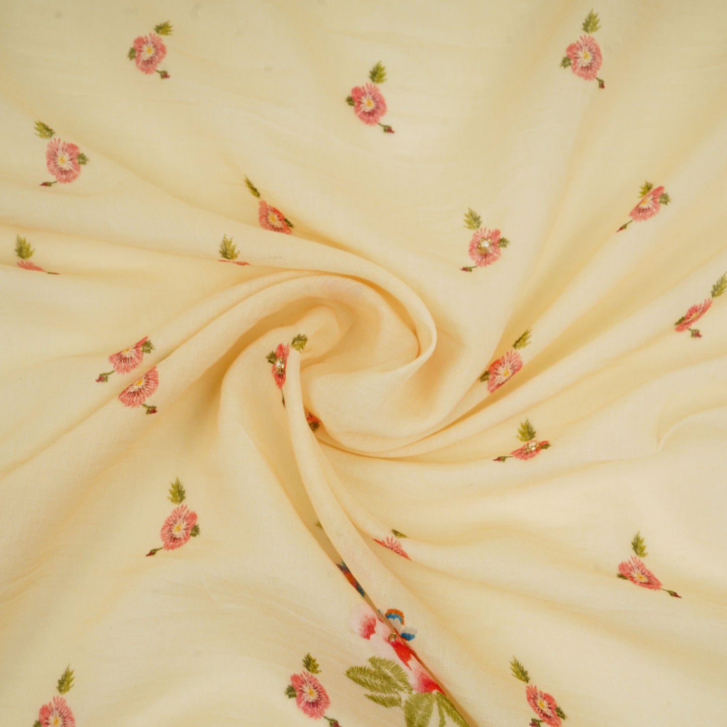 Cream Floral Mul Chanderi Fabric VF-30650