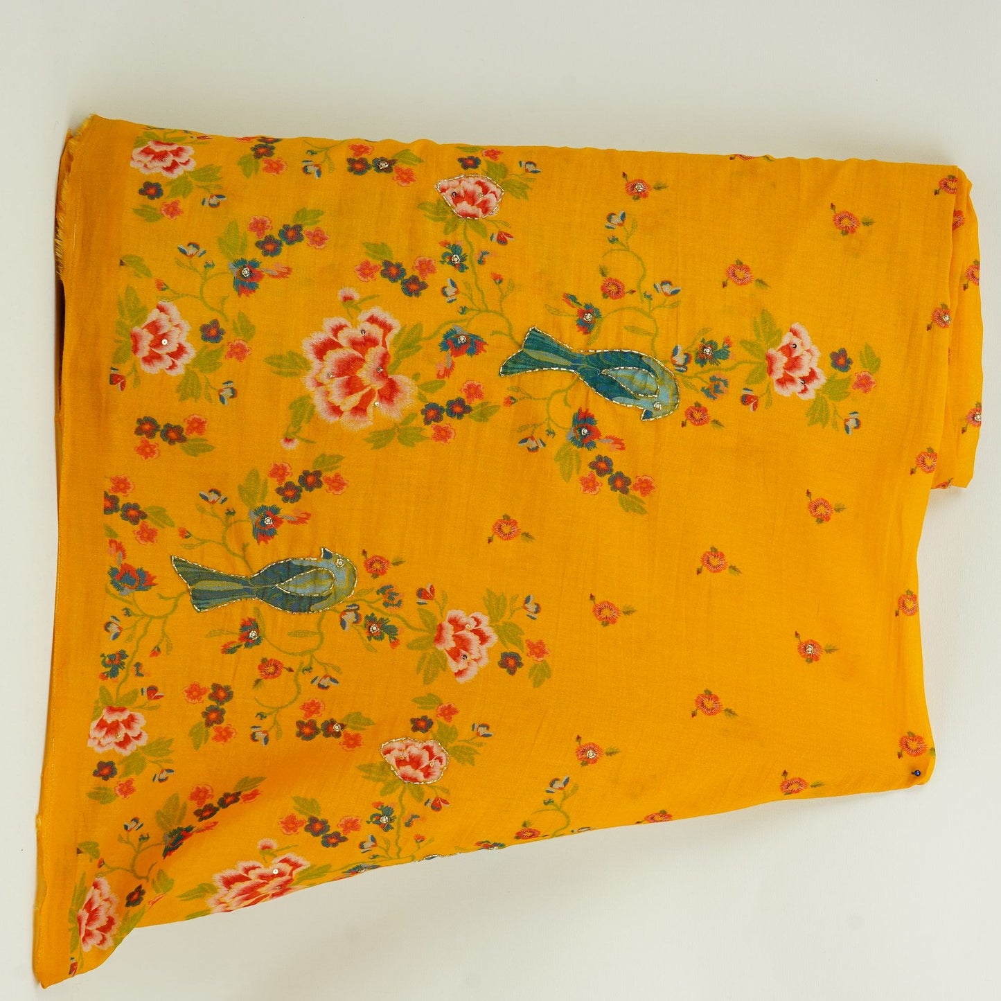 Yellow Floral Mul Chanderi Fabric VF-30651
