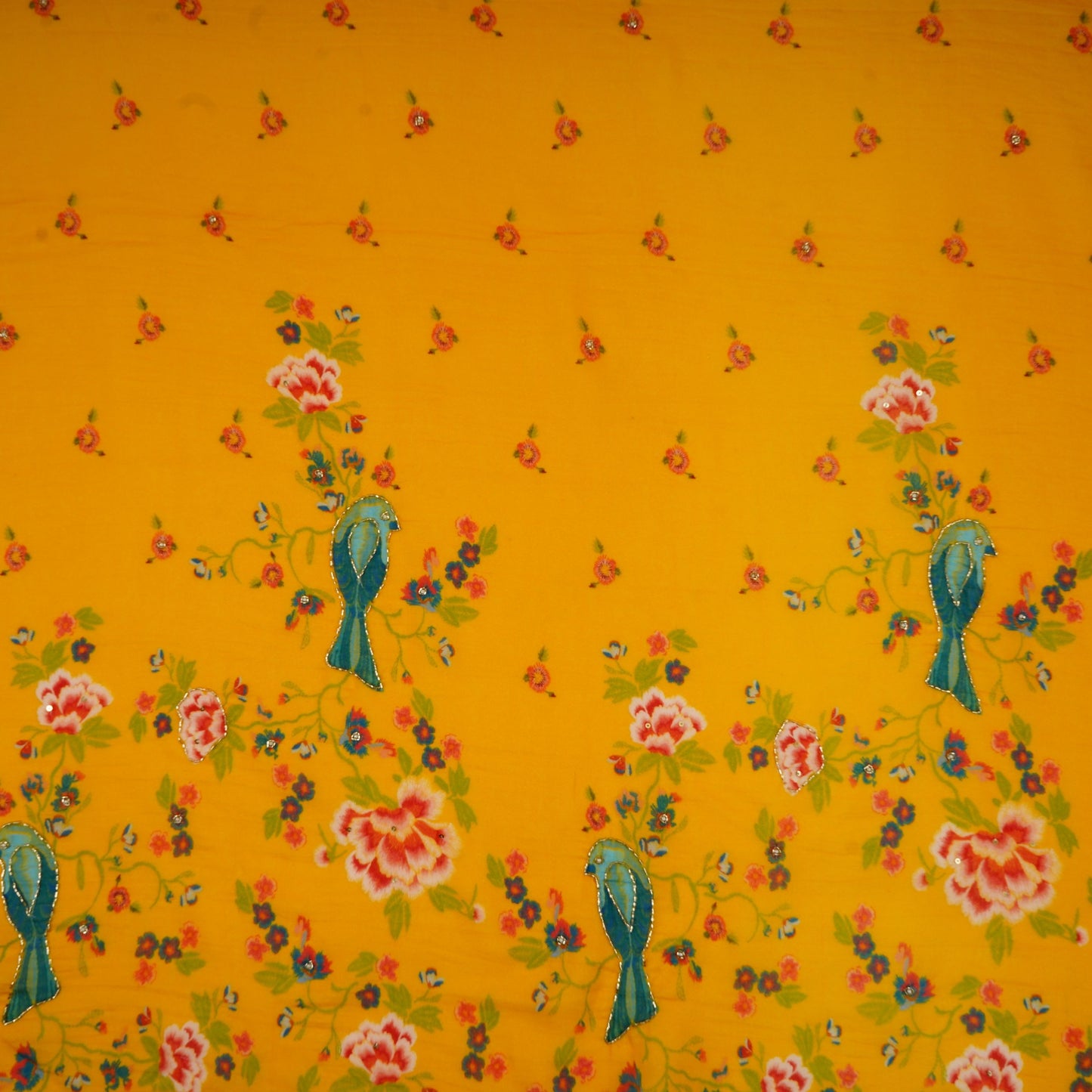 Yellow Floral Mul Chanderi Fabric VF-30651