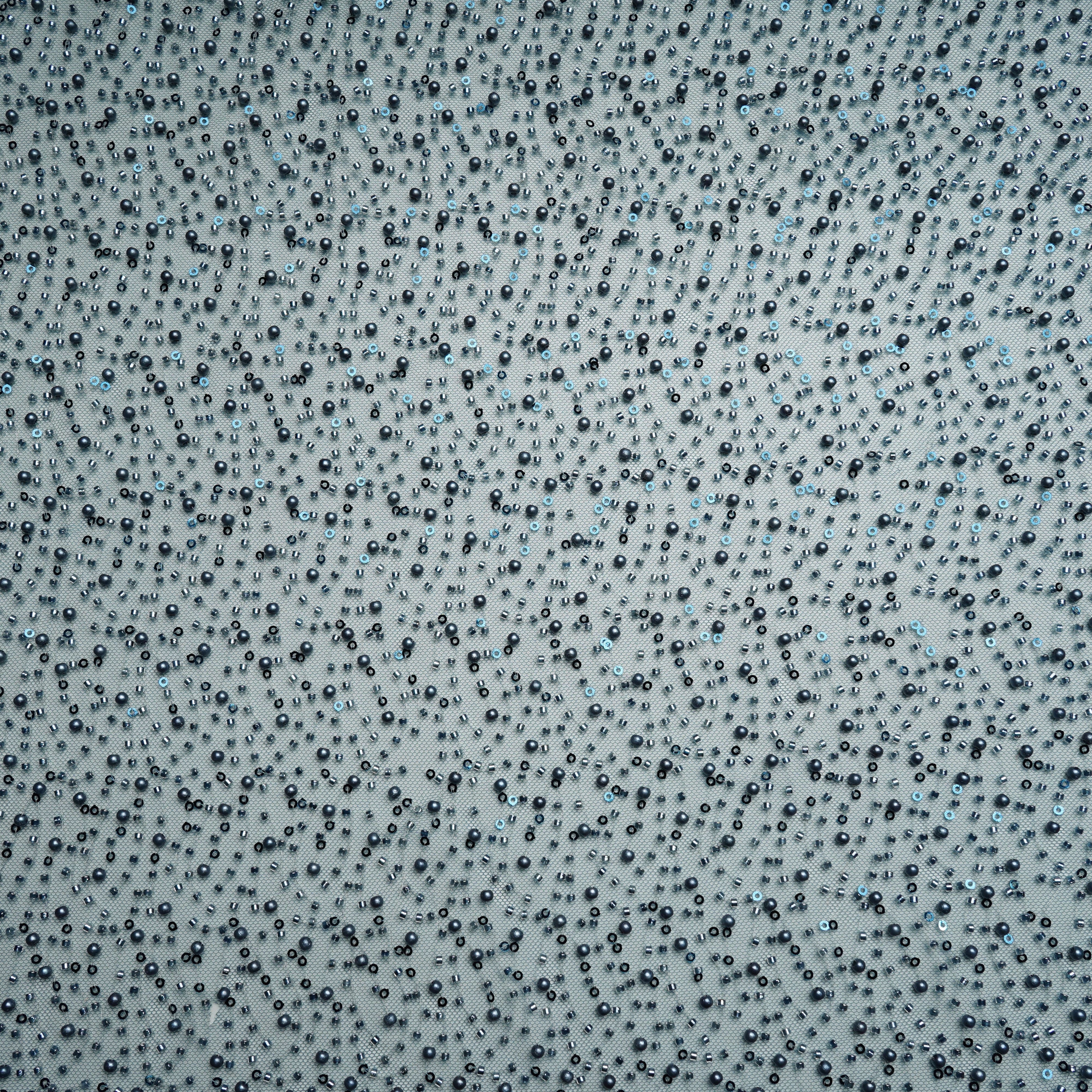 Teal Blue Heavy Pearl Cut Dana Embroidery Power Net Fabric 15066