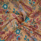 Olive Green with Multicolor Kalamkari print Pure Linen Fabric GTS-31330