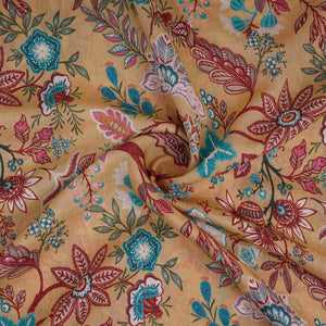Olive Green with Multicolor Kalamkari print Pure Linen Fabric GTS-31330 - TradeUNO