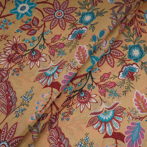 Olive Green with Multicolor Kalamkari print Pure Linen Fabric GTS-31330 - TradeUNO