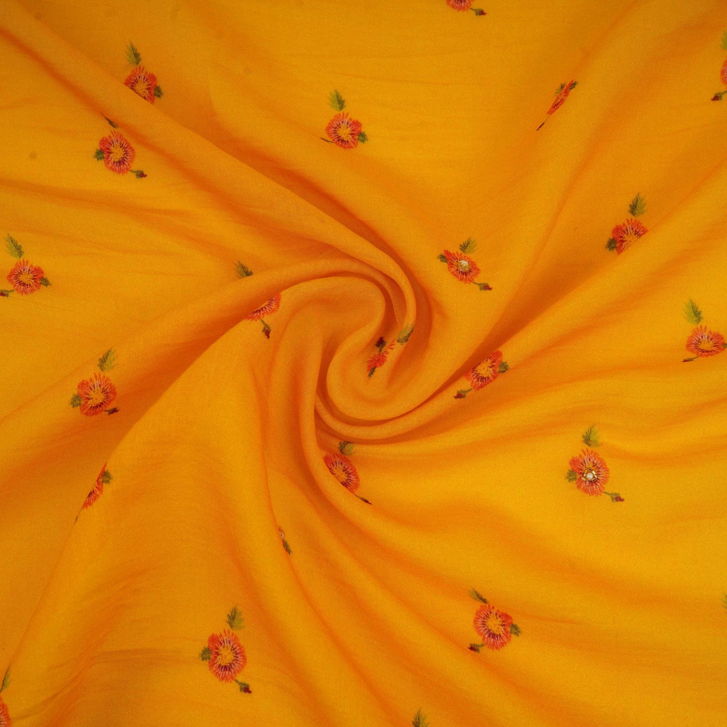 Yellow Floral Mul Chanderi Fabric VF-30651
