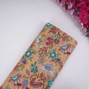 Olive Green with Multicolor Kalamkari print Pure Linen Fabric GTS-31330 - TradeUNO