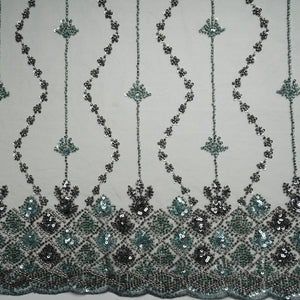Grey Beads Embroidery Premium Net Fabric 18804