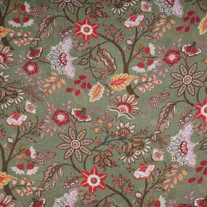 Mehendi Green with Multicolor Kalamkari print Pure Linen Fabric GTS-31331 - TradeUNO