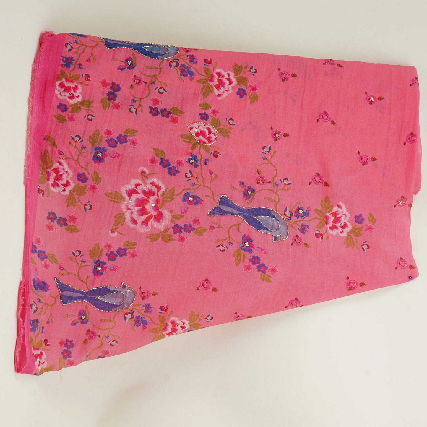 Pink Floral Mul Chanderi Fabric VF-30652