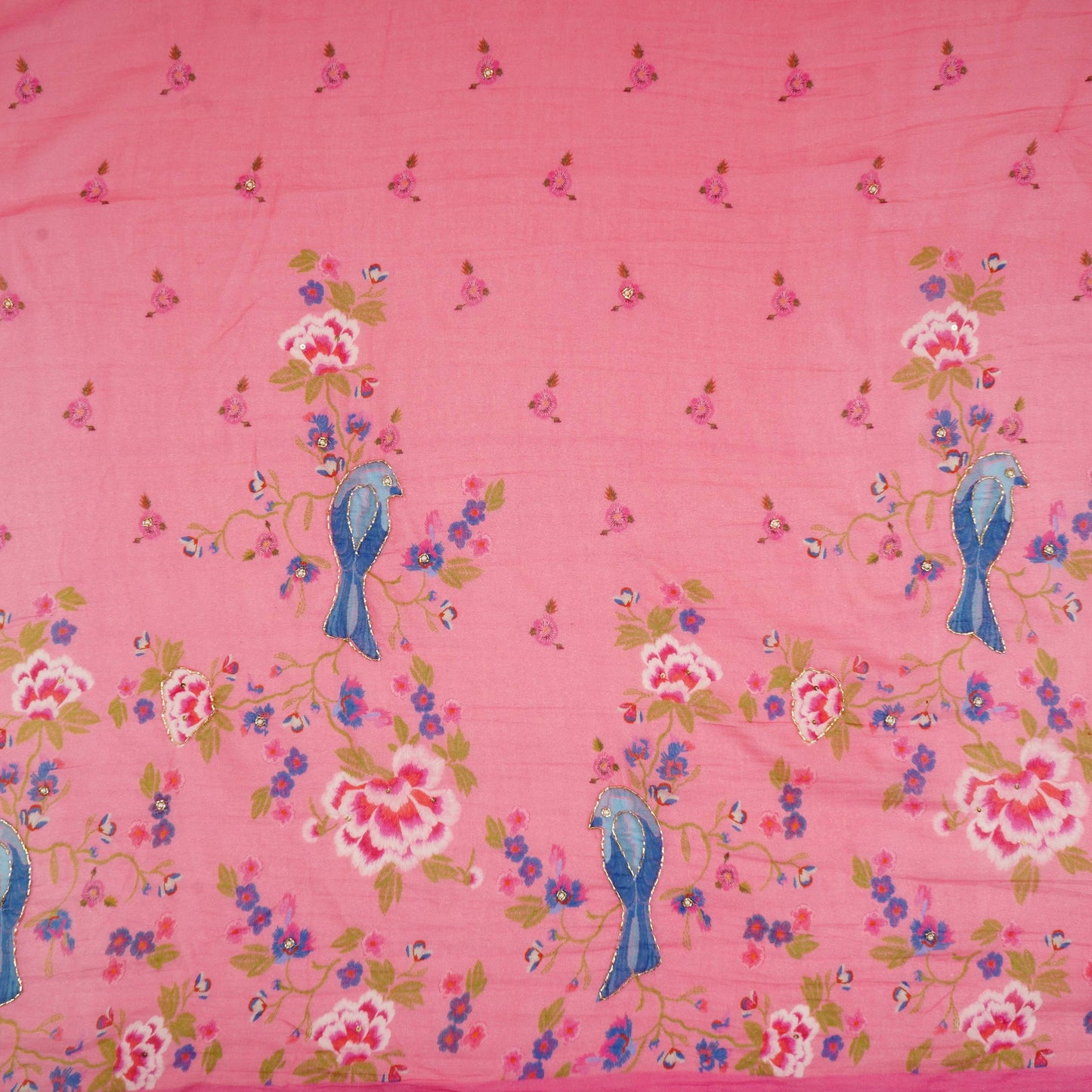 Pink Floral Mul Chanderi Fabric VF-30652