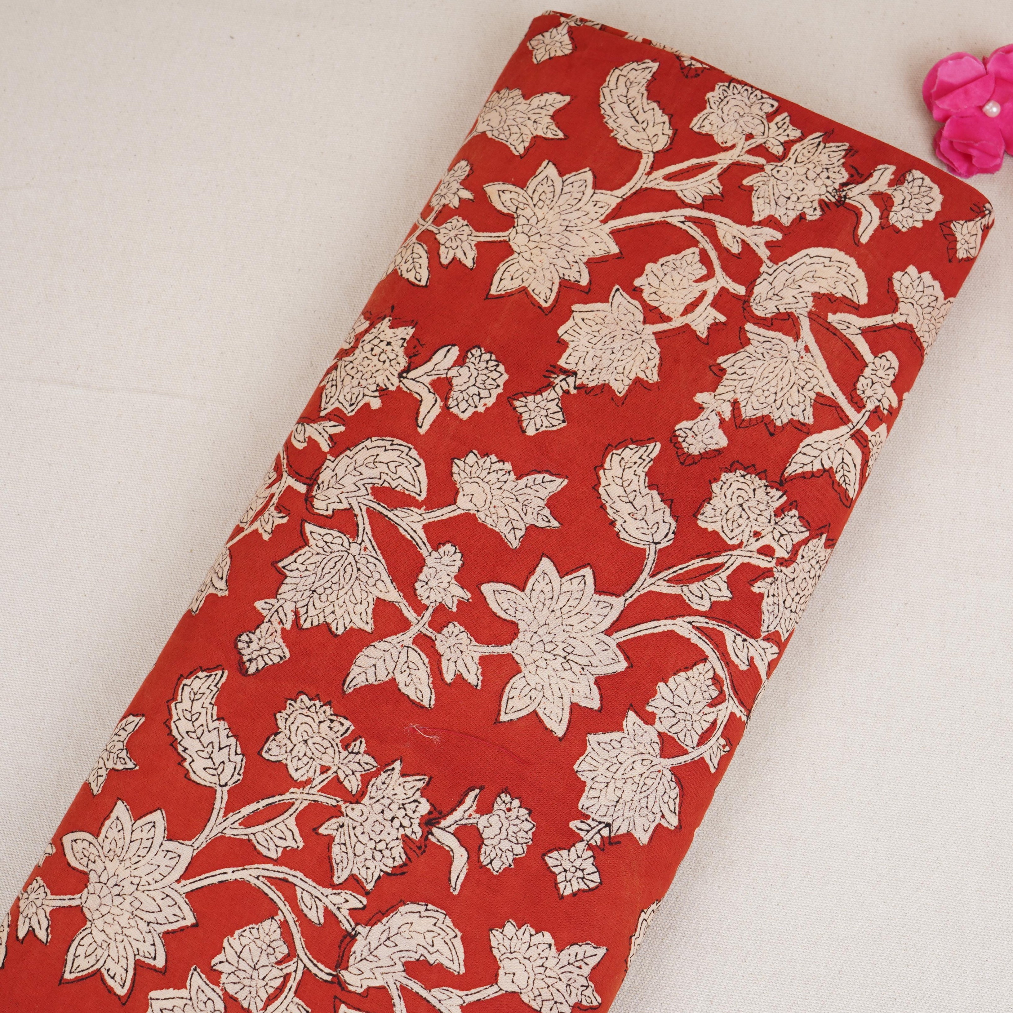 Red Floral Print Cotton Fabric AFI-29596 - TradeUNO