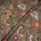 Mehendi Green with Multicolor Kalamkari print Pure Linen Fabric GTS-31331