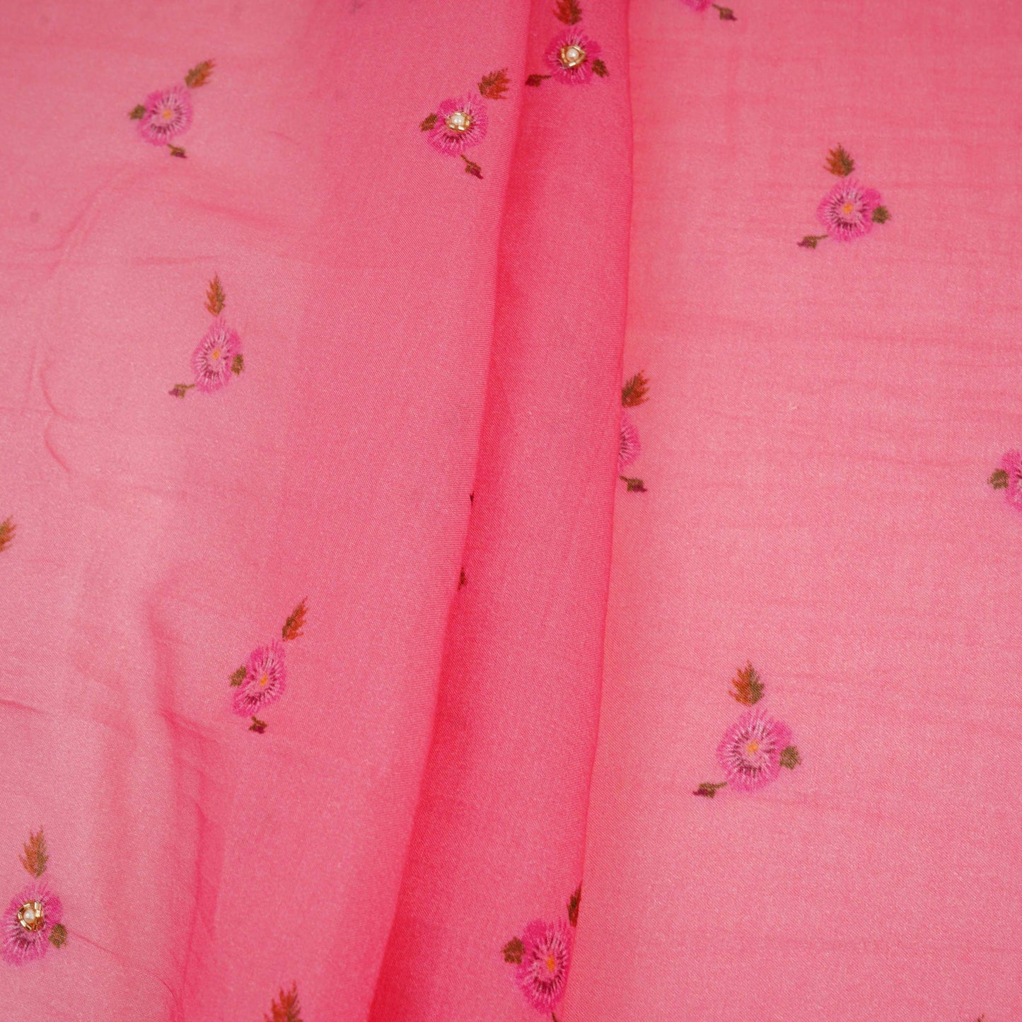 Pink Floral Mul Chanderi Fabric VF-30652