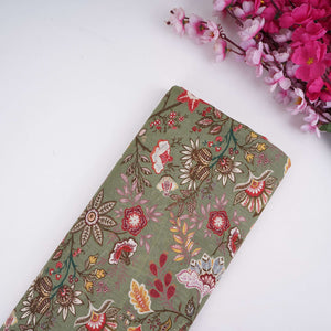 Mehendi Green with Multicolor Kalamkari print Pure Linen Fabric GTS-31331 - TradeUNO