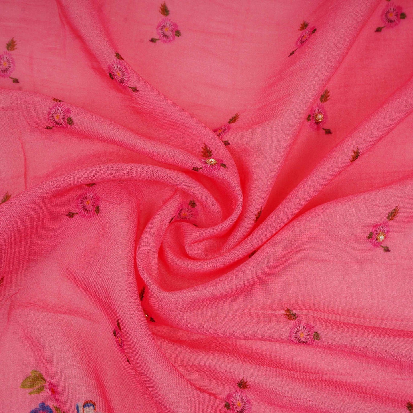 Pink Floral Mul Chanderi Fabric VF-30652