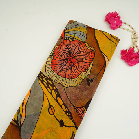 Mustard Yellow floral print Pure Georgette Fabric MTFG-31051