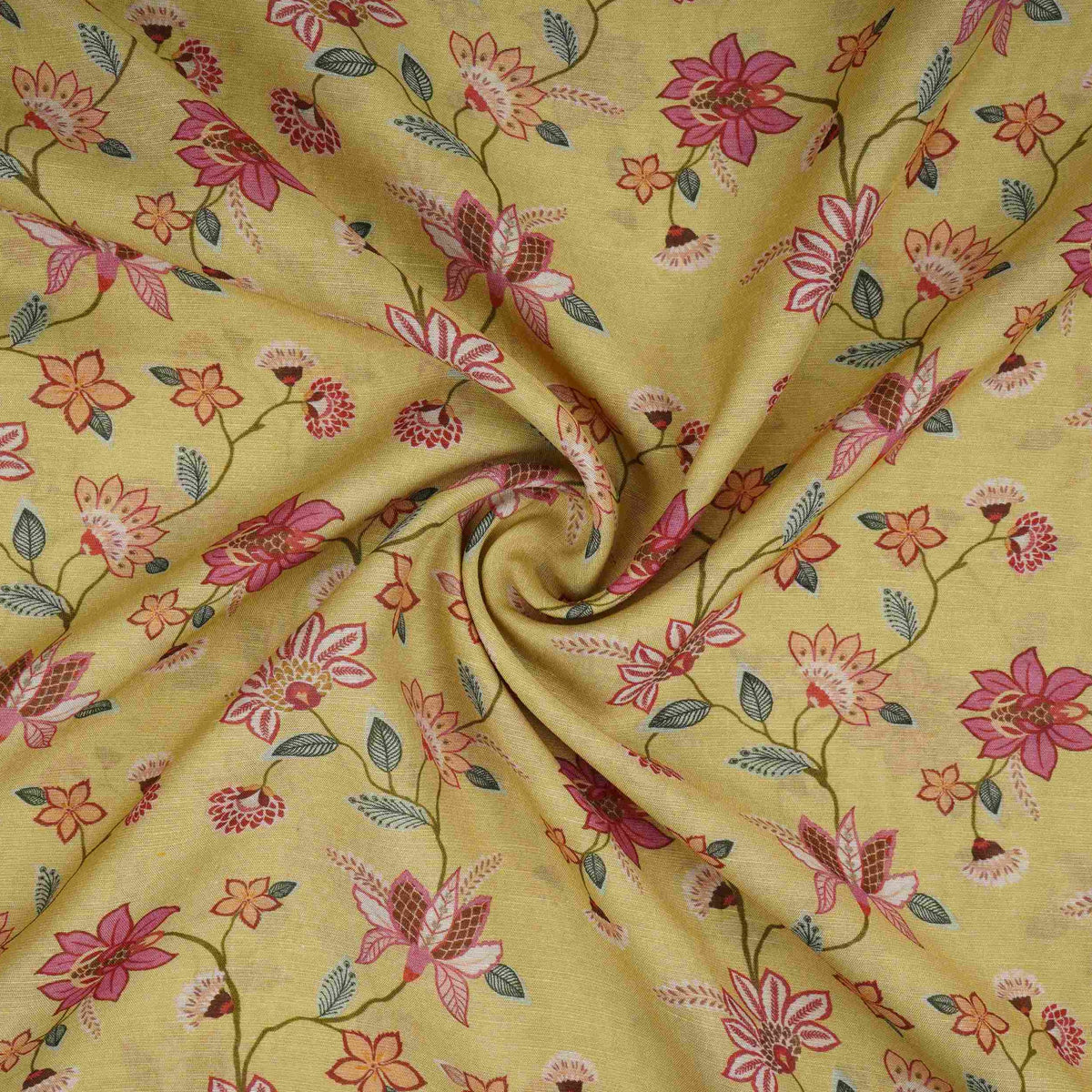 Pista Green floral print Pure Linen Fabric GTS-31335 - TradeUNO