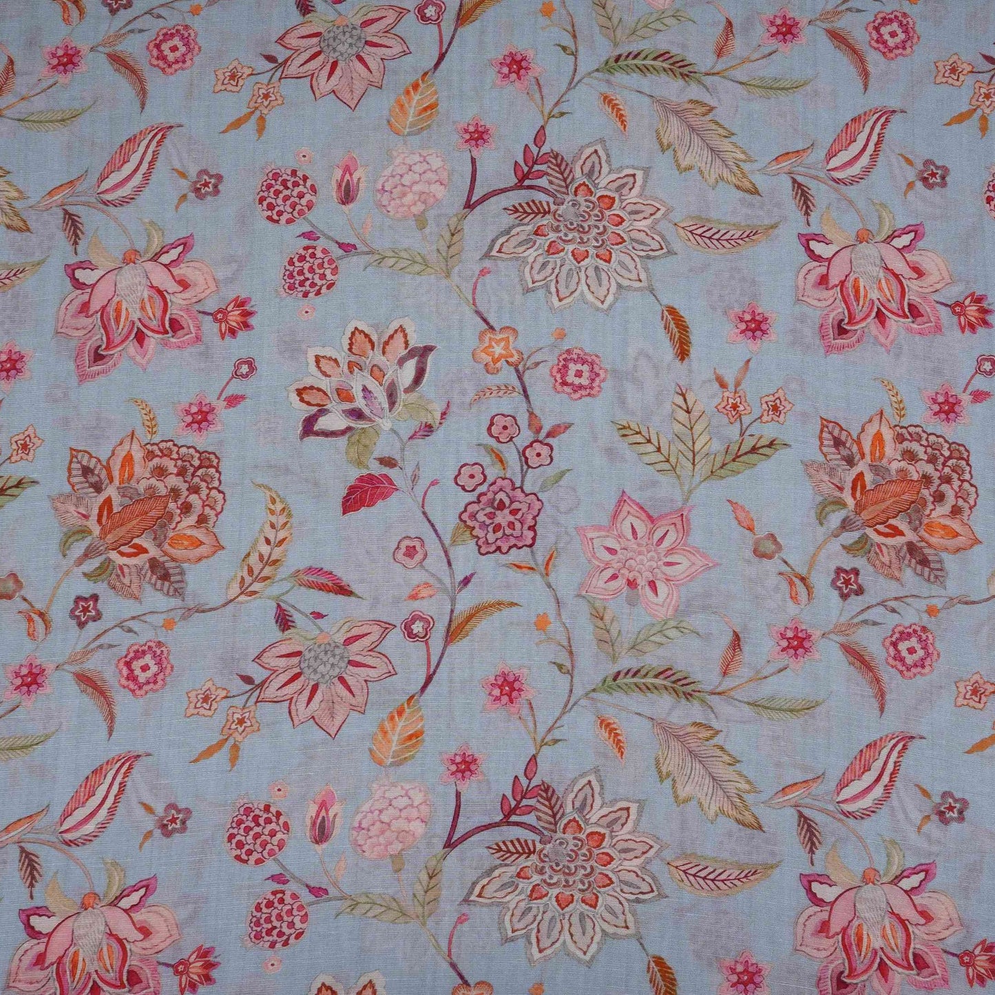 Ice Blue Chintz floral print Pure Linen Fabric GTS-31334