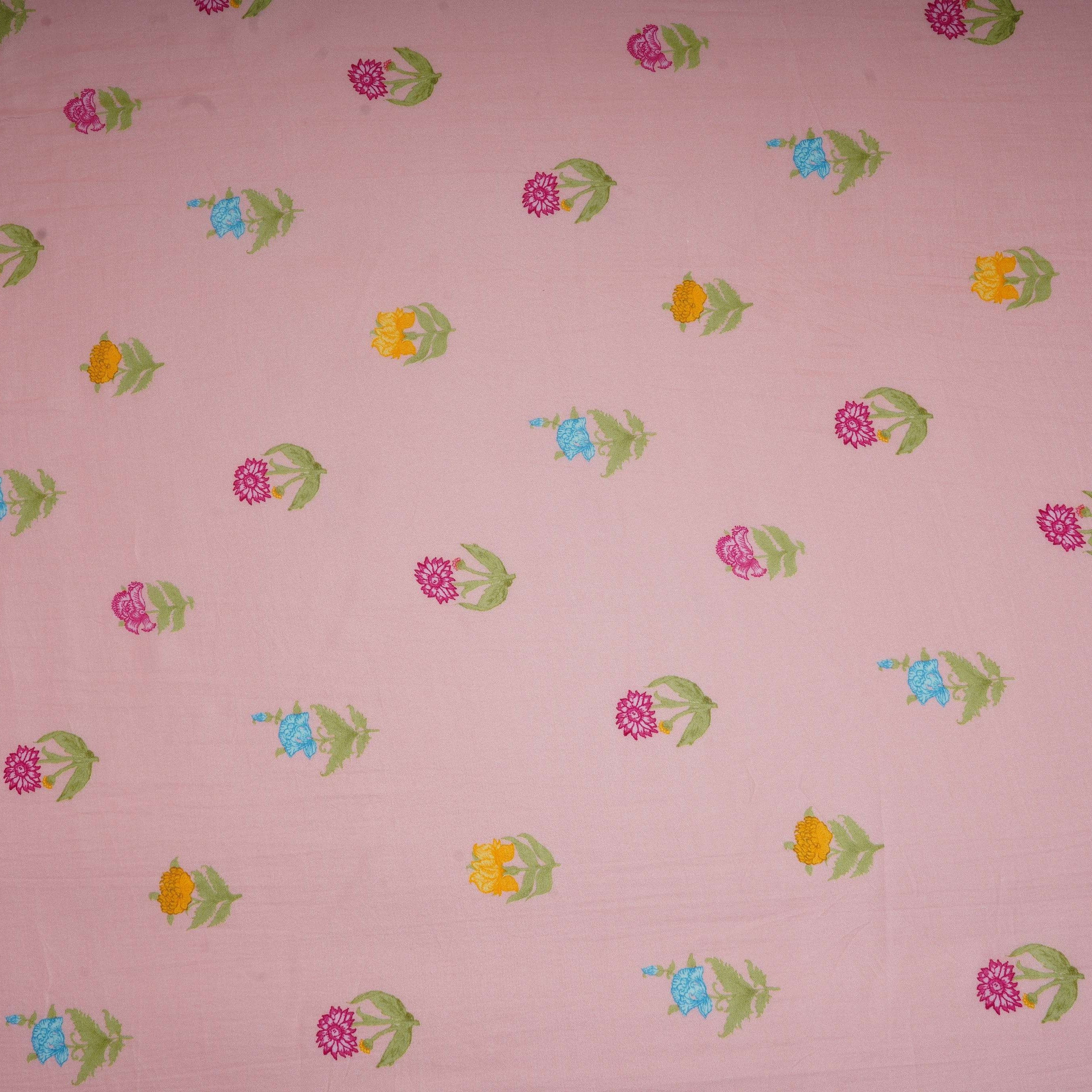 Pink Floral Print Muslin Fabric GTS-30934 - TradeUNO