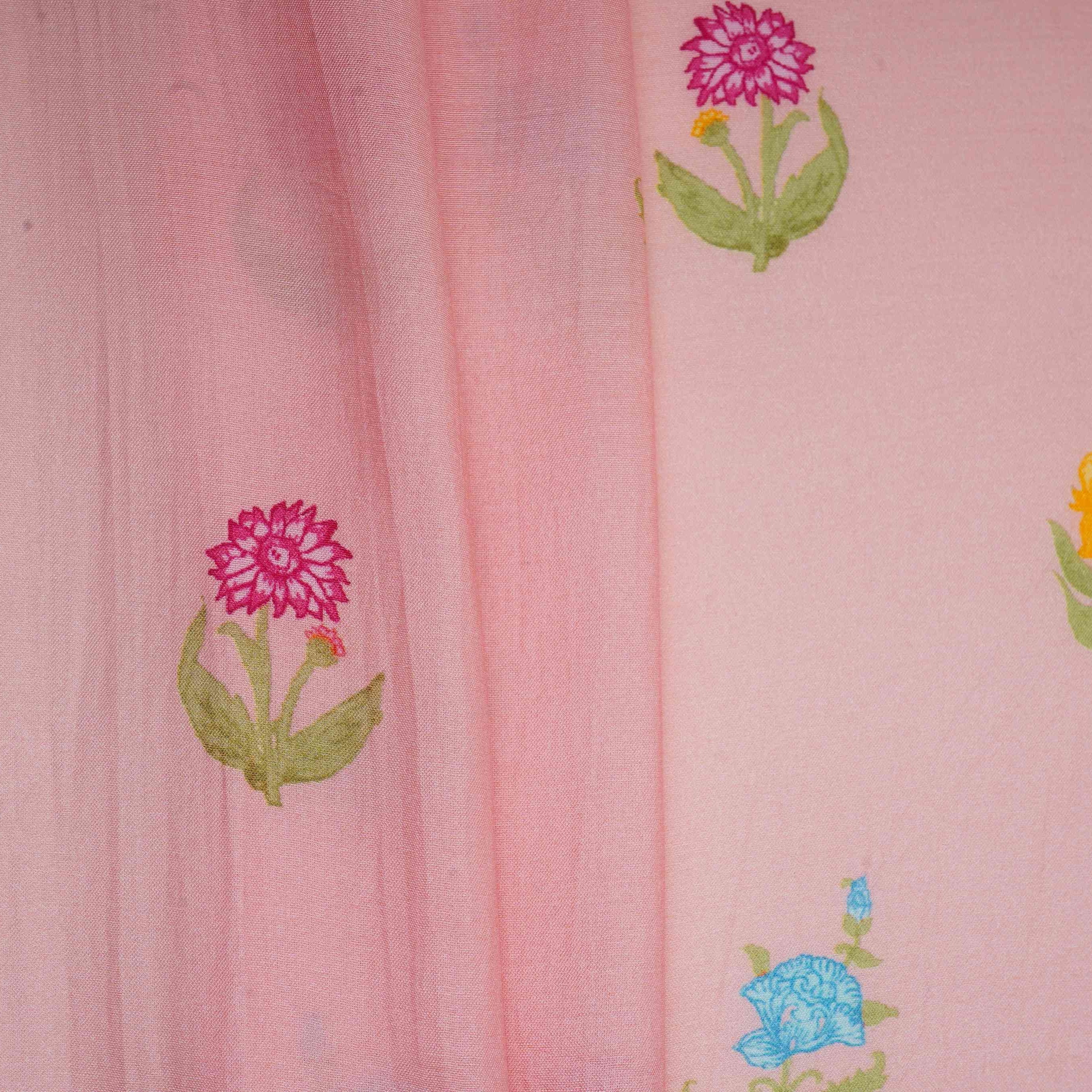 Pink Floral Print Muslin Fabric GTS-30934 - TradeUNO