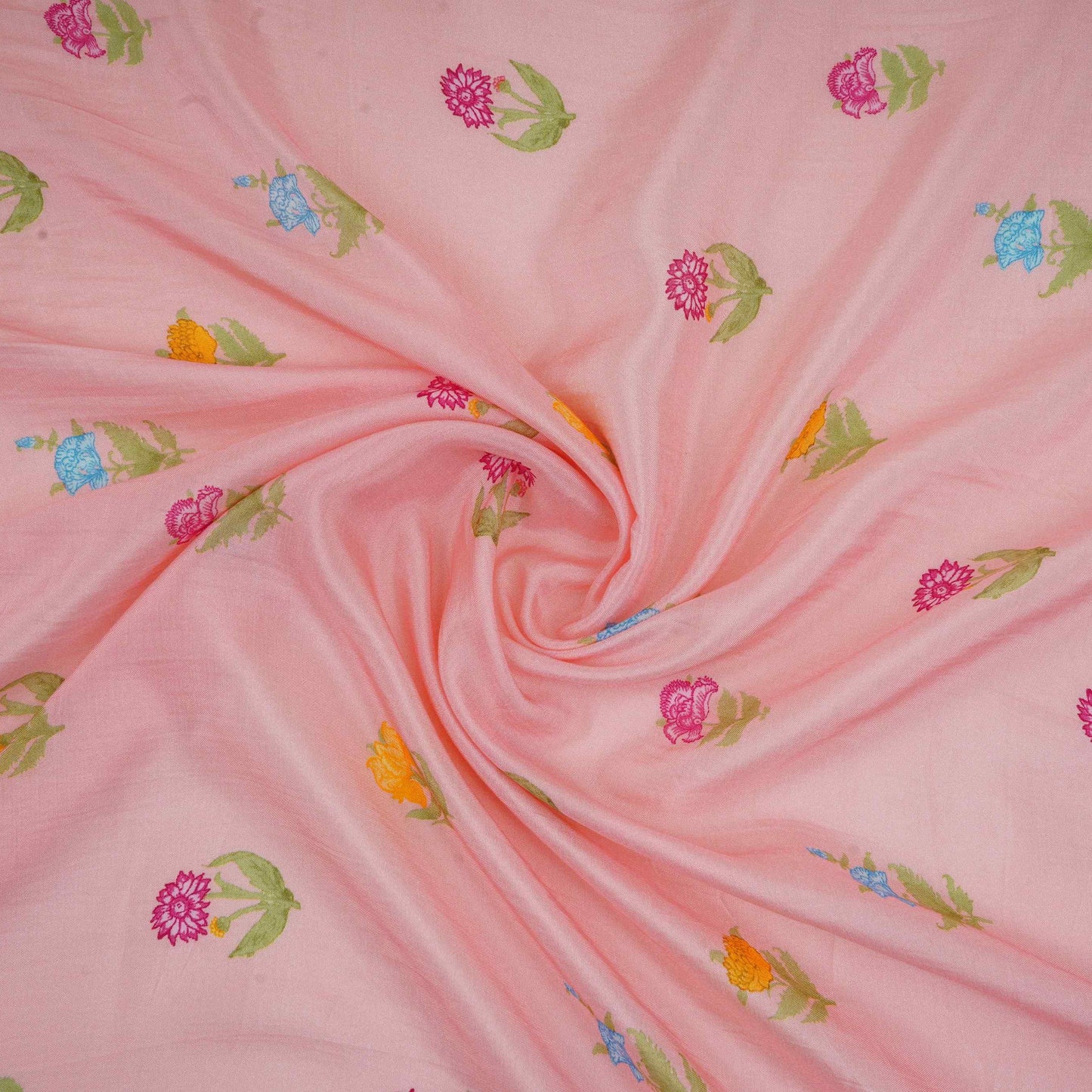 Pink Floral Print Muslin Fabric GTS-30934