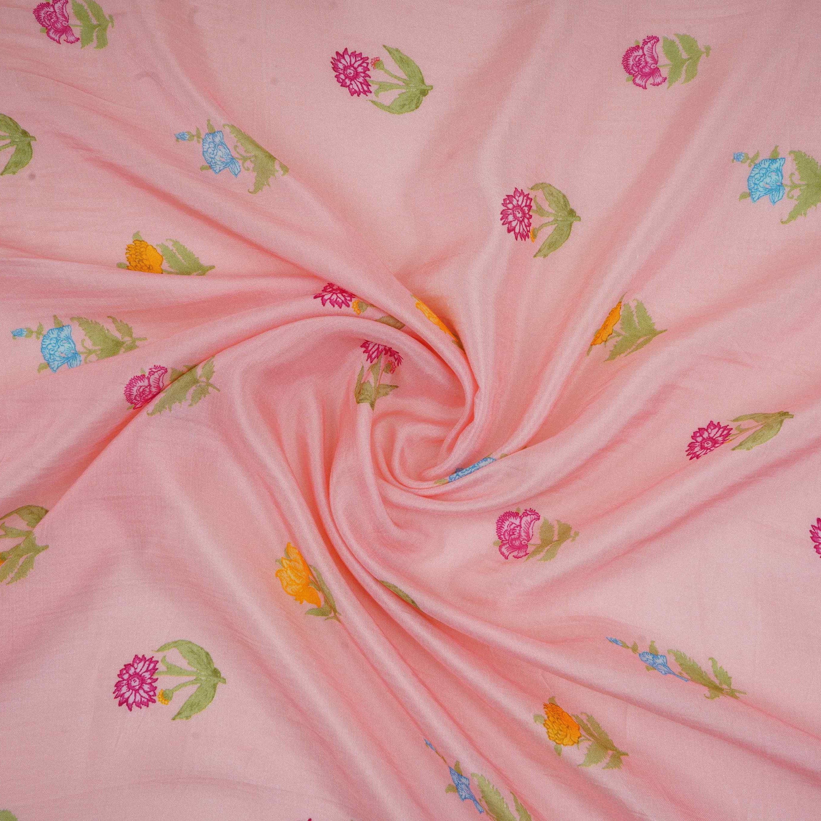 Pink Floral Print Muslin Fabric GTS-30934 - TradeUNO