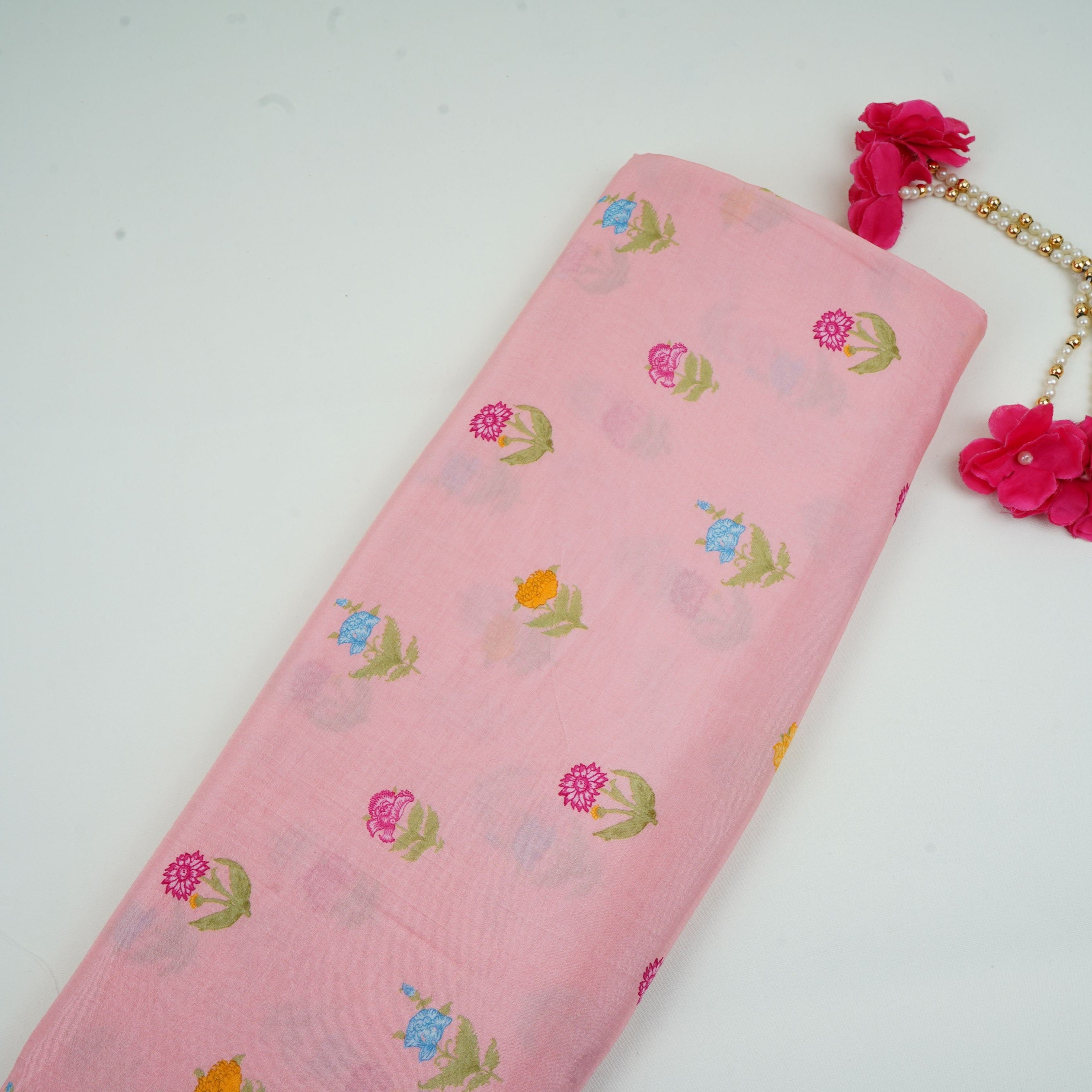 Pink Floral Print Muslin Fabric GTS-30934 - TradeUNO