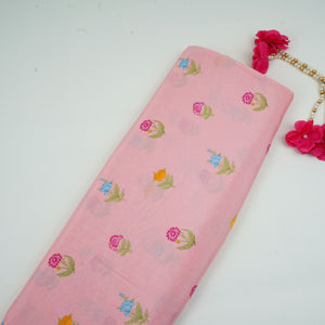 Pink Floral Print Muslin Fabric GTS-30934 - TradeUNO