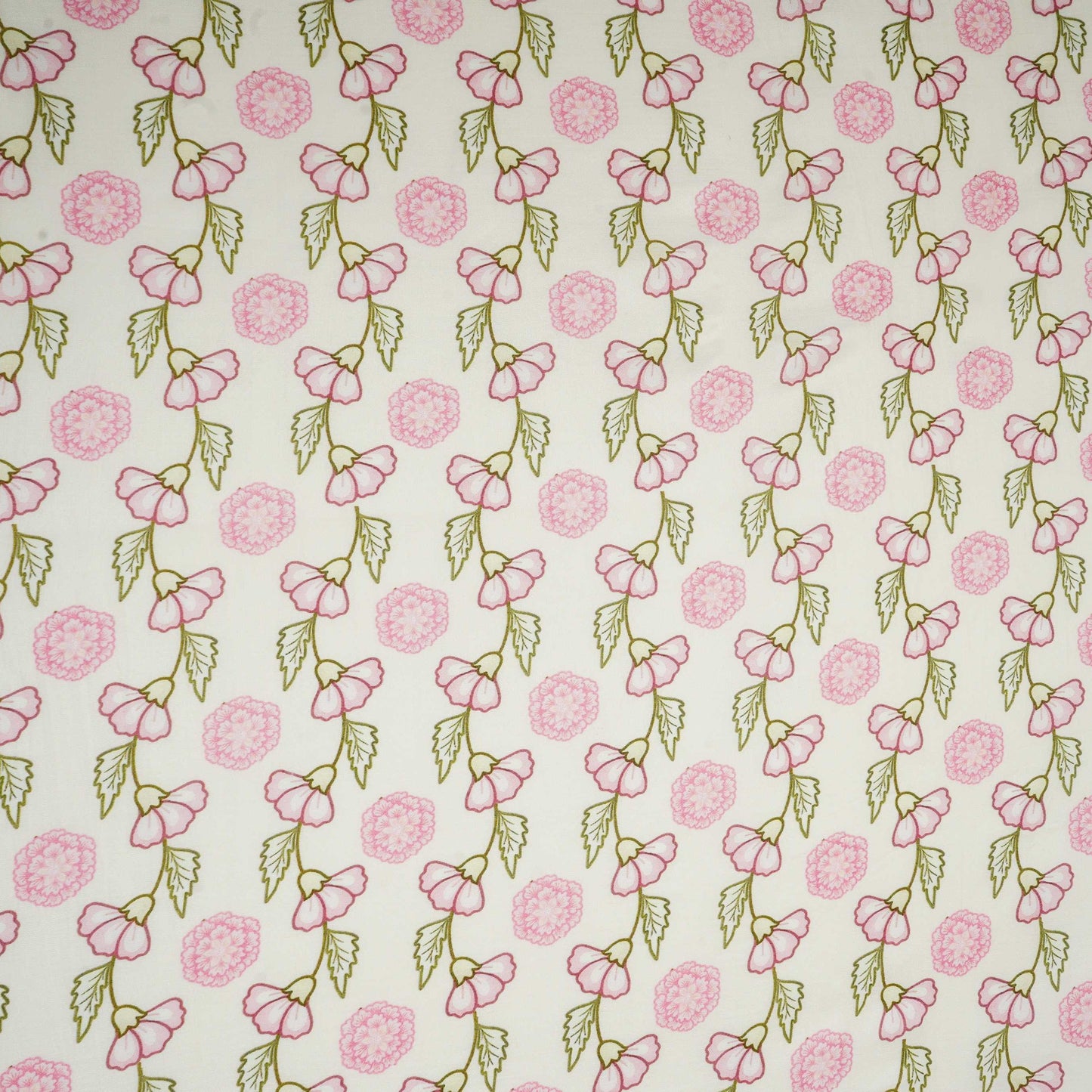 Ivory Floral Print Muslin Fabric GTS-30951