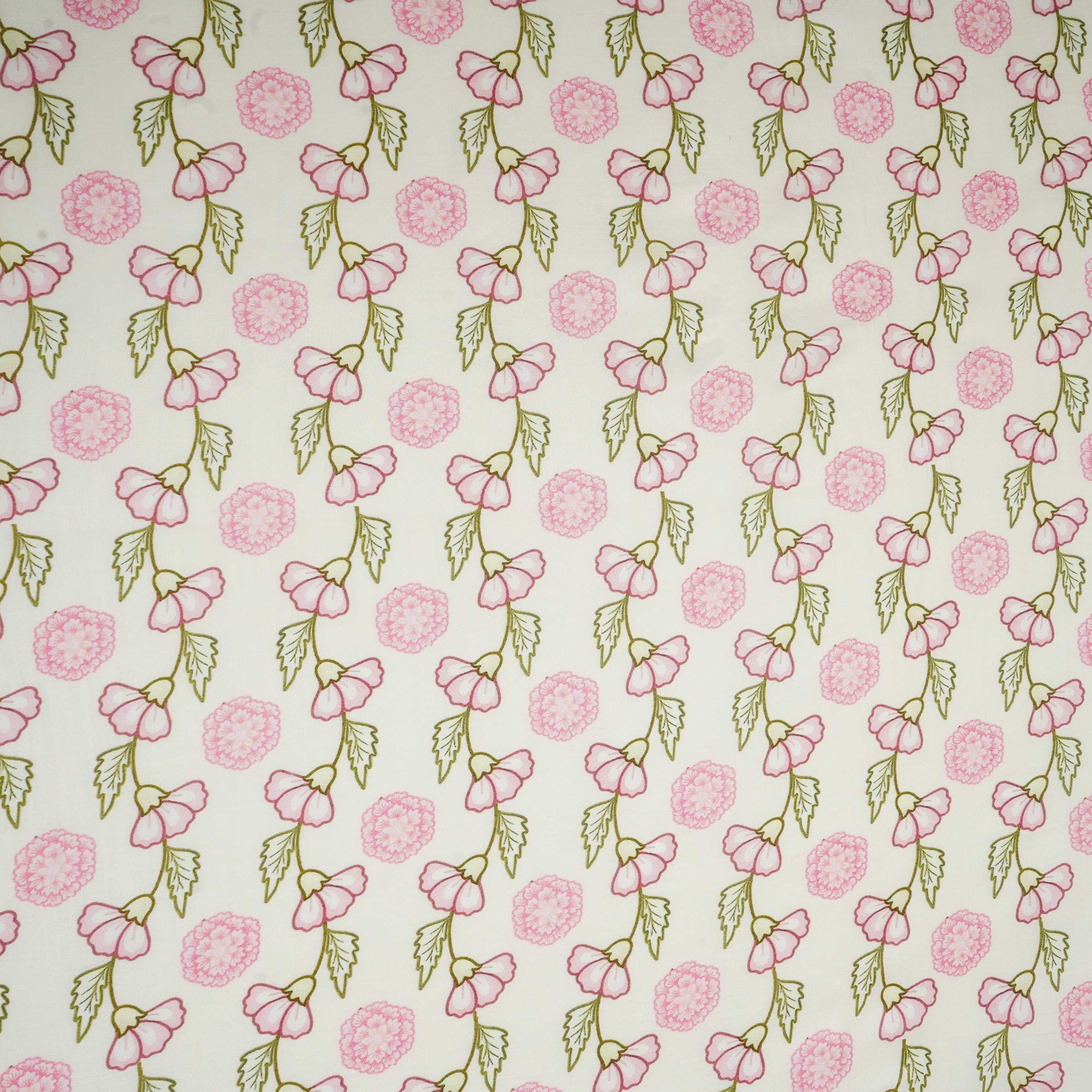 Ivory Floral Print Muslin Fabric GTS-30951 - TradeUNO