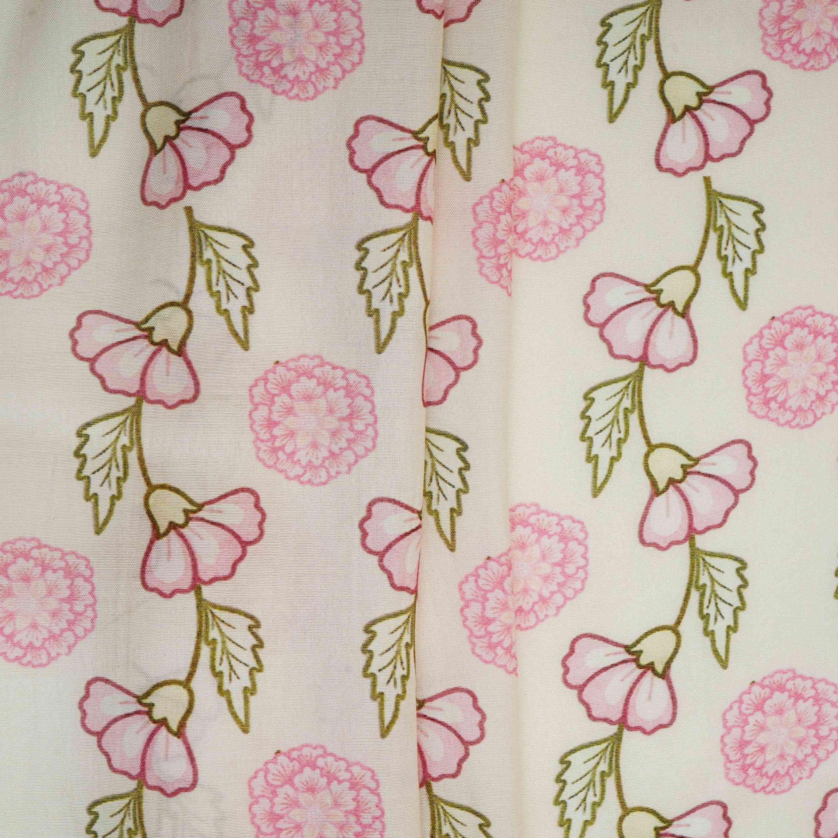 Ivory Floral Print Muslin Fabric GTS-30951 - TradeUNO
