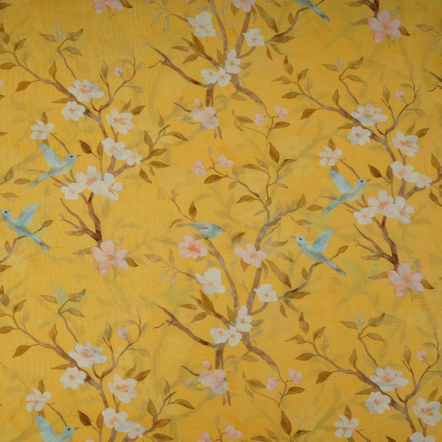 Yellow floral print Pure Linen Fabric GTS-31339