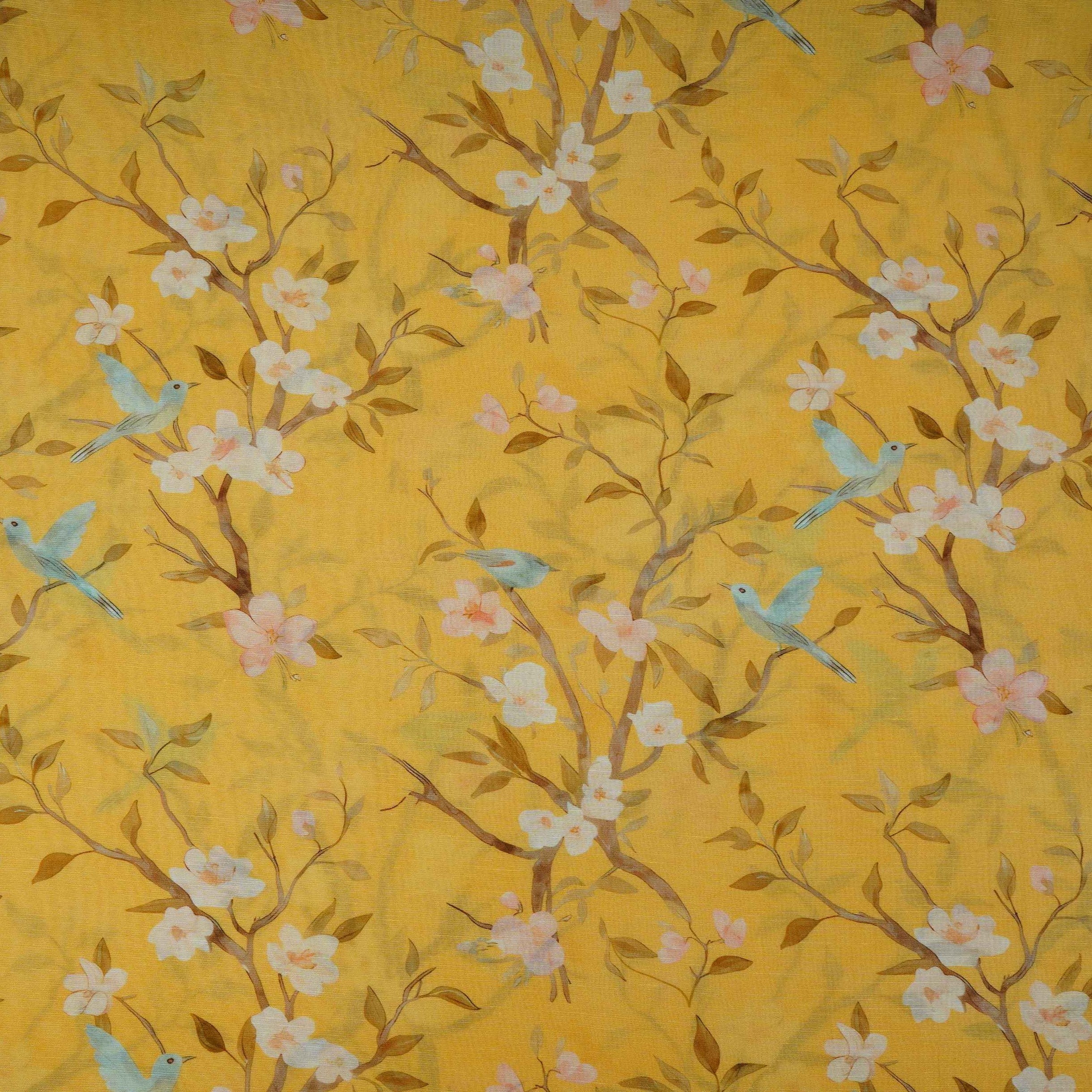 Yellow floral print Pure Linen Fabric GTS-31339 - TradeUNO