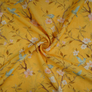 Yellow floral print Pure Linen Fabric GTS-31339 - TradeUNO